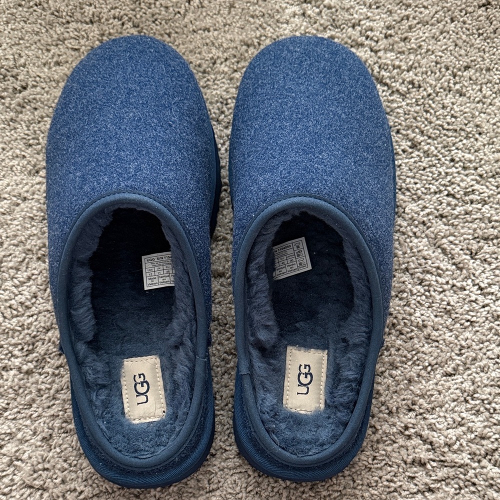 UGG Kids Navy Blue Plush Slip-On Slippers